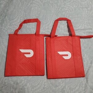 Lot of 2 New DOORDASH  13x15x9  Zippered Insulated Delivery Bag / Tote Red